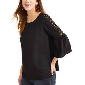 Time and Tru Women's Lace Up Belle Sleeve Blouse